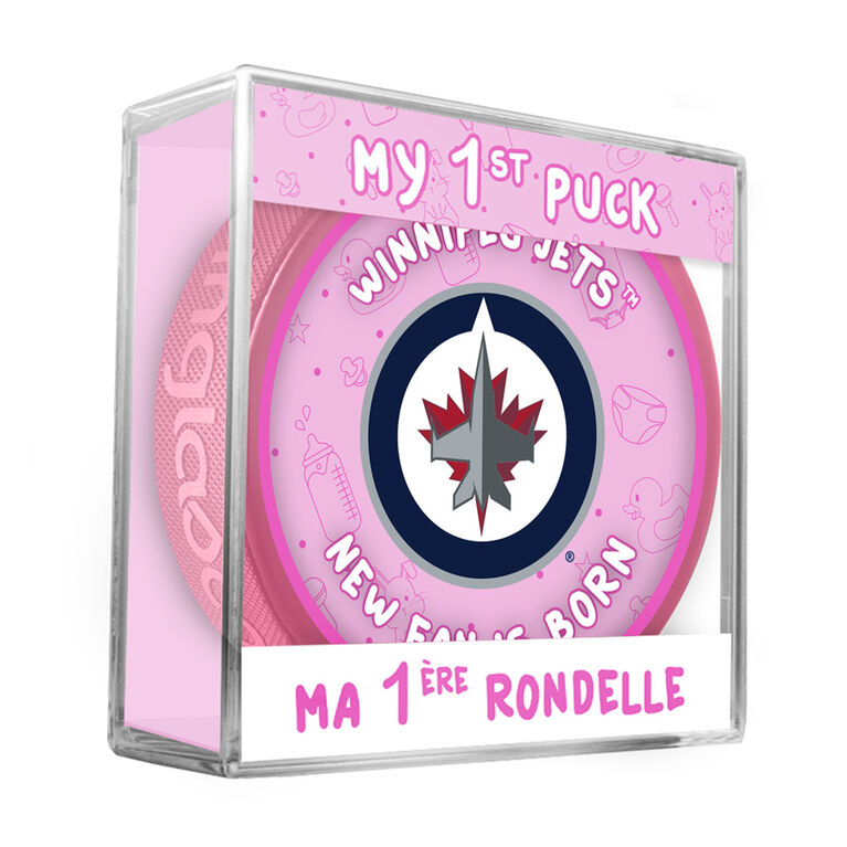 NHL Winnipeg Jets new fan is born logo on pink puck in cube