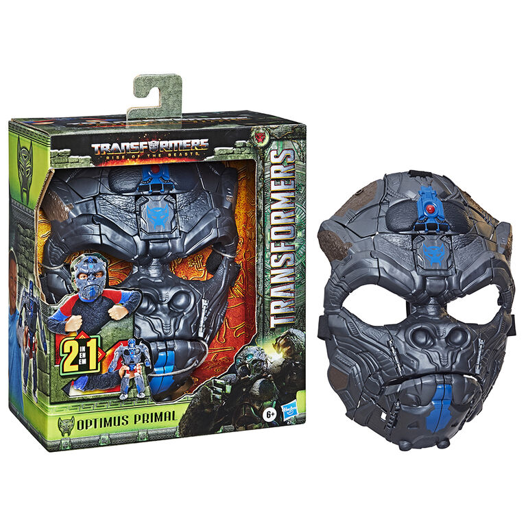 Transformers: Rise of the Beasts, masque convertible Optimus Primal 2 en 1 avec mode figurine de 22,5 cm