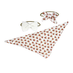 Amor Bebe 3 Piece Muslin Reversible Bib with 2 Headbands Set: Ivory Floral
