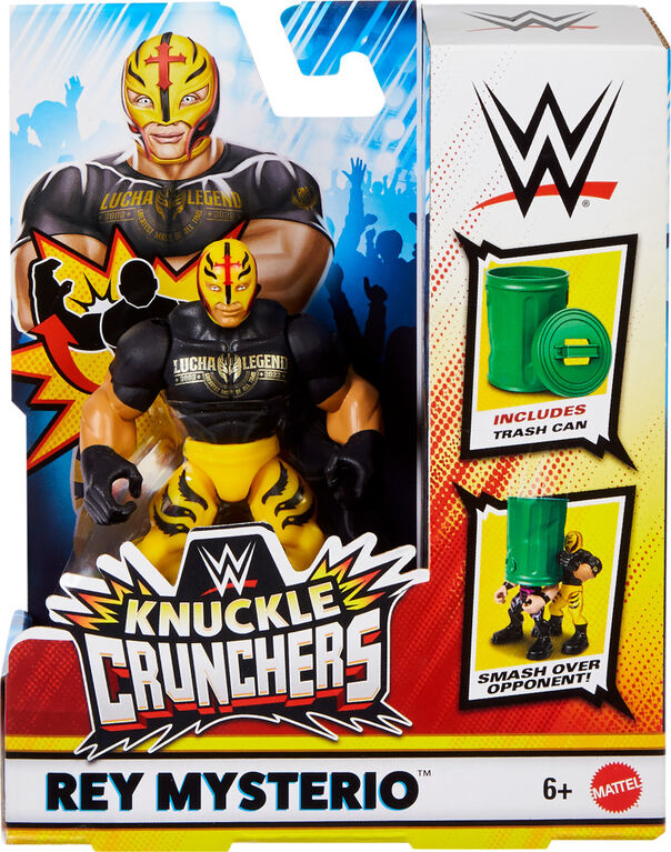 WWE Knuckle Crunchers Rey Mysterio Action Figure & Accessories, Bone-Crunching Movement, 3.25-inch