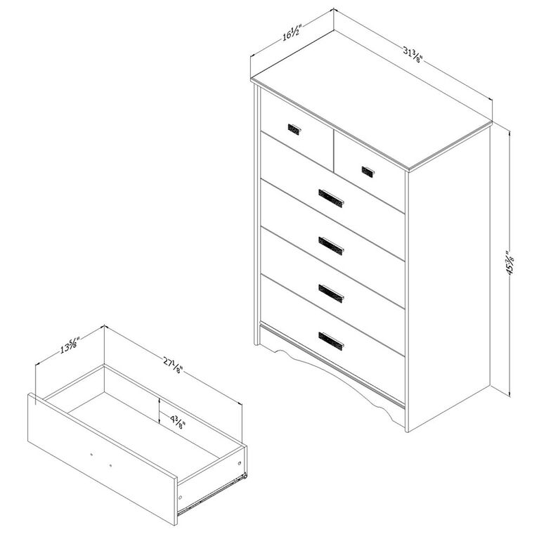 Tiara Commode 5 tiroirs- Blanc solide