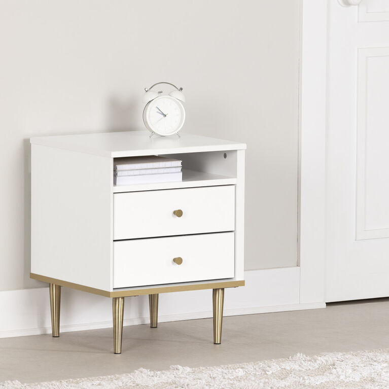 Dylane Table de chevet 2 tiroirs Blanc solide