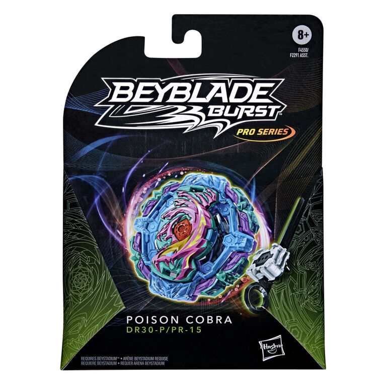Beyblade Burst Pro Series, Starter Pack toupie de compétition Poison Cobra de type défense et lanceur