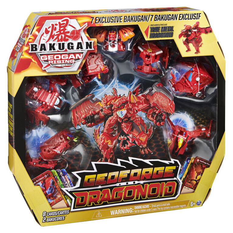 Bakugan GeoForge Dragonoid, 7-in-1 Includes Exclusive True Metal Dragonoid and 6 Geogan Bakugan Collectibles