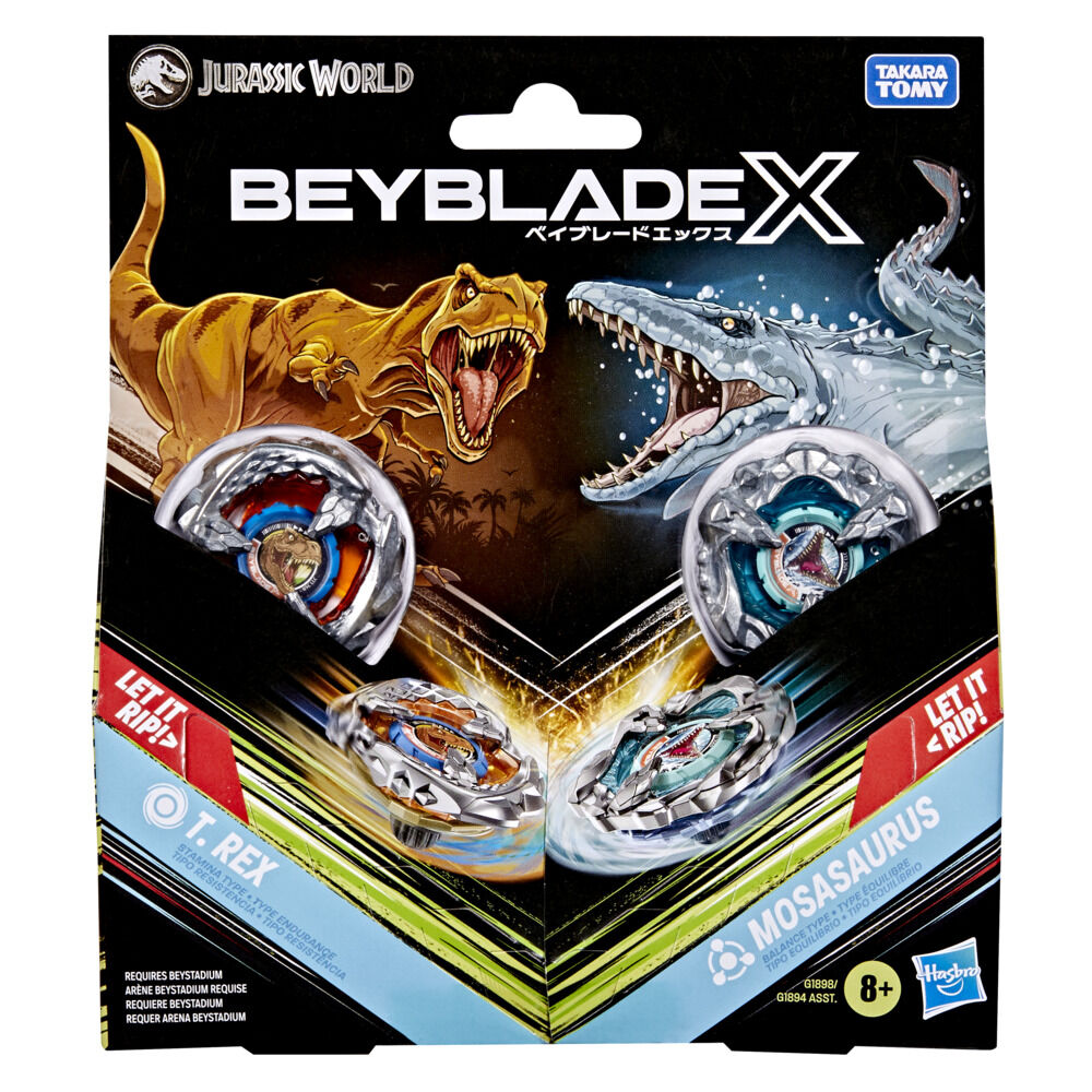 Beyblade X Jurassic World Collab T. Rex vs. Mosasaurus Multipack Set