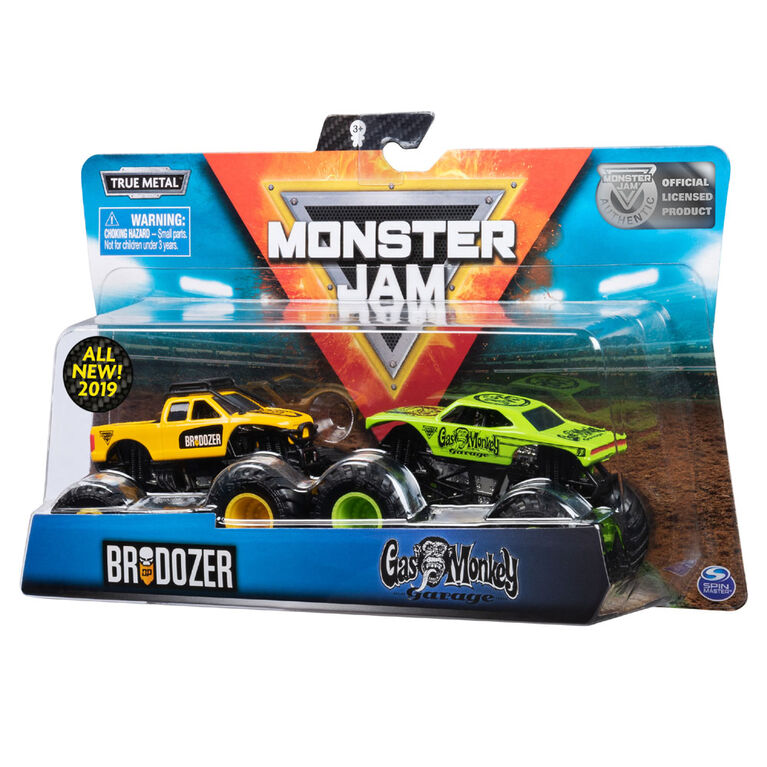 Monster Jam, Official Brodozer vs. Gas Monkey, 1:64 Scale, 2 Pack