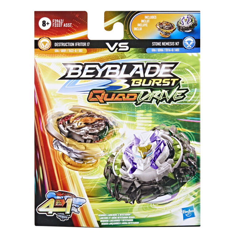 Beyblade Burst QuadDrive Destruction Ifritor I7 and Stone Nemesis N7 Spinning Top Dual Pack