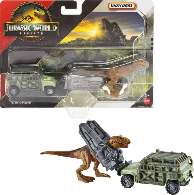 Matchbox Jurassic World Dino Transporter, Toy Car or Truck & 1-2 Mini Dinosaurs (Styles May Vary)