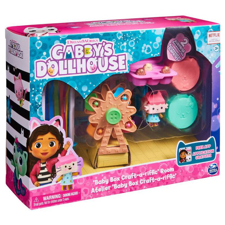 Gabby's Dollhouse, Baby Box Cat Craft-A-Riffic Room with Exclusive Figure, Accessories, Furniture and Dollhouse Delivery