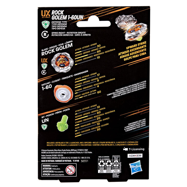 Beyblade X Starter Pack Rock Golem 1-60UN UX avec toupie et lanceur