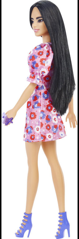 Poupée Barbie Fashionistas n°177 avec Robe Color Block à Fleurs et Manches Bouffantes