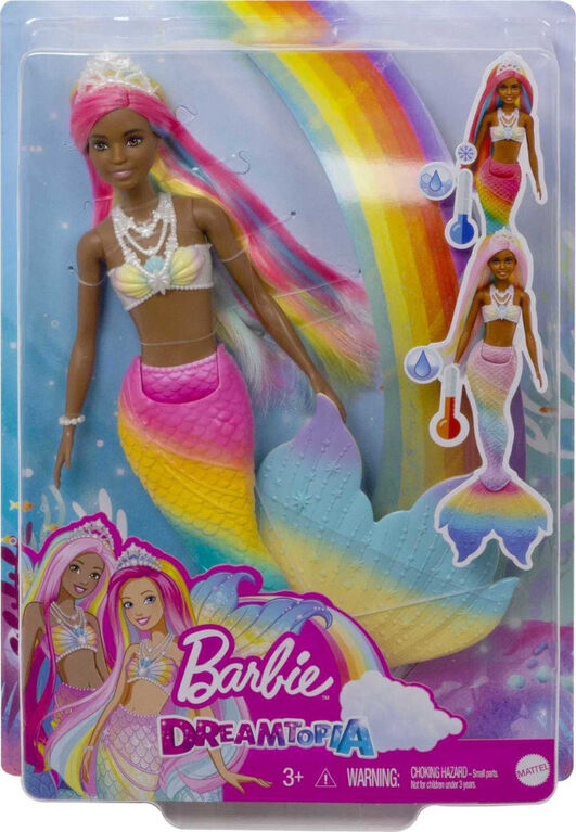 Poupée Barbie Sirène Rainbow Magic ​Barbie Dreamtopia avec cheveux arc-en-ciel et caractéristique de changement de couleur activé par l'eau