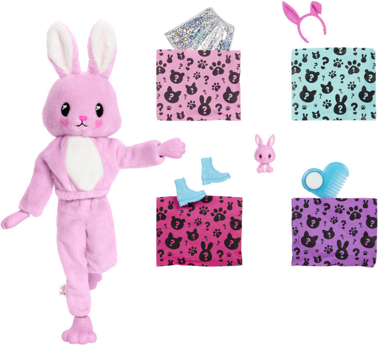 Barbie Cutie Reveal Poupée, costume de lapin en peluche, 10 surprises, y  compris un mini animal de compagnie et un changement de couleur :  : Jeux et Jouets