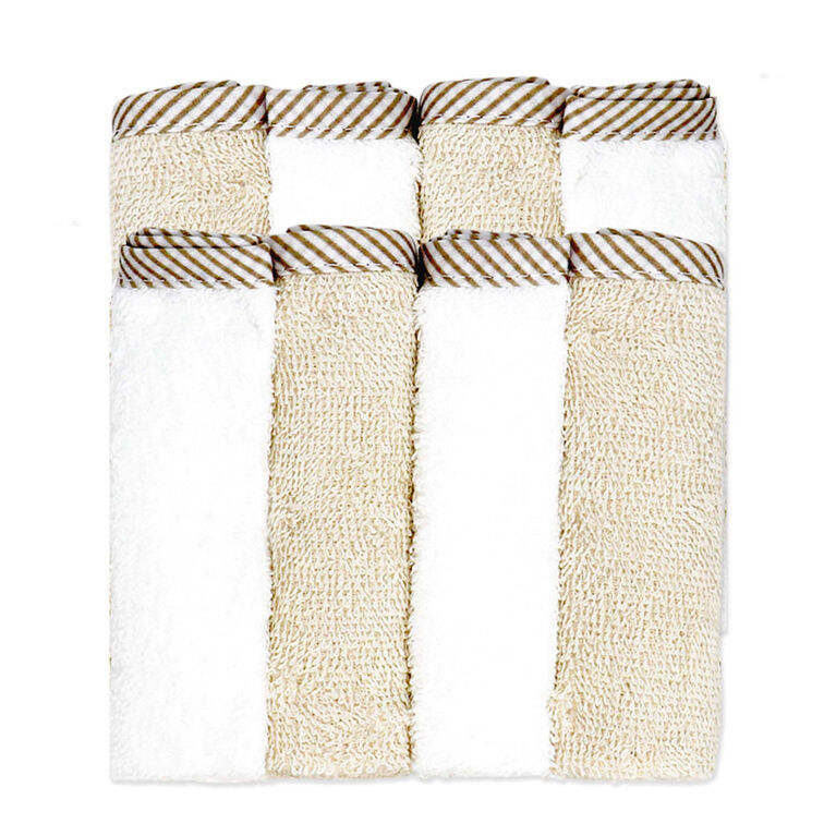 Baby Mode Signature Tan & Ivory Washcloth- Set of 8