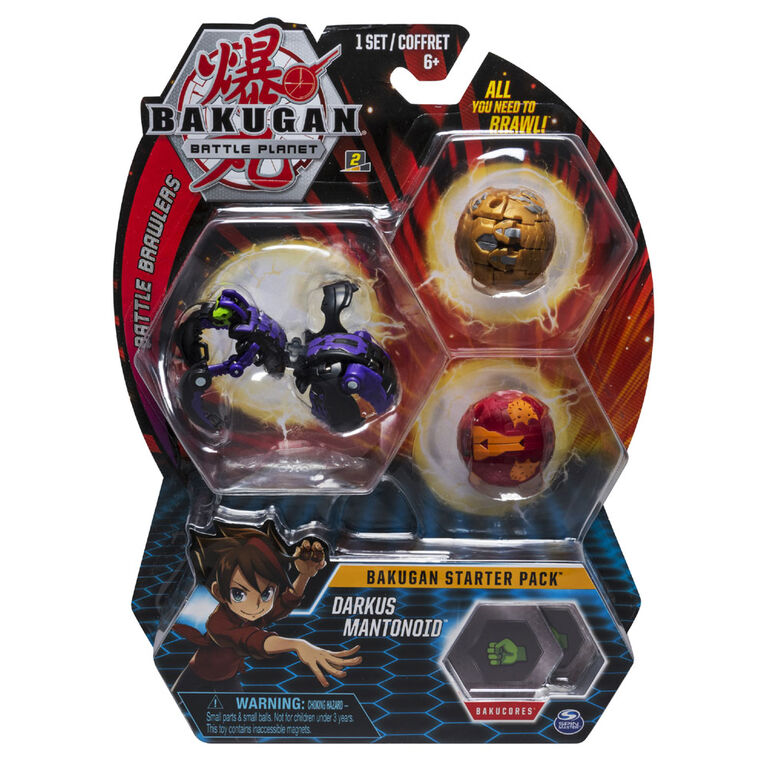 Bakugan, Starter Pack 3 personnages, Darkus Mantonoid, Créatures transformables à collectionner.
