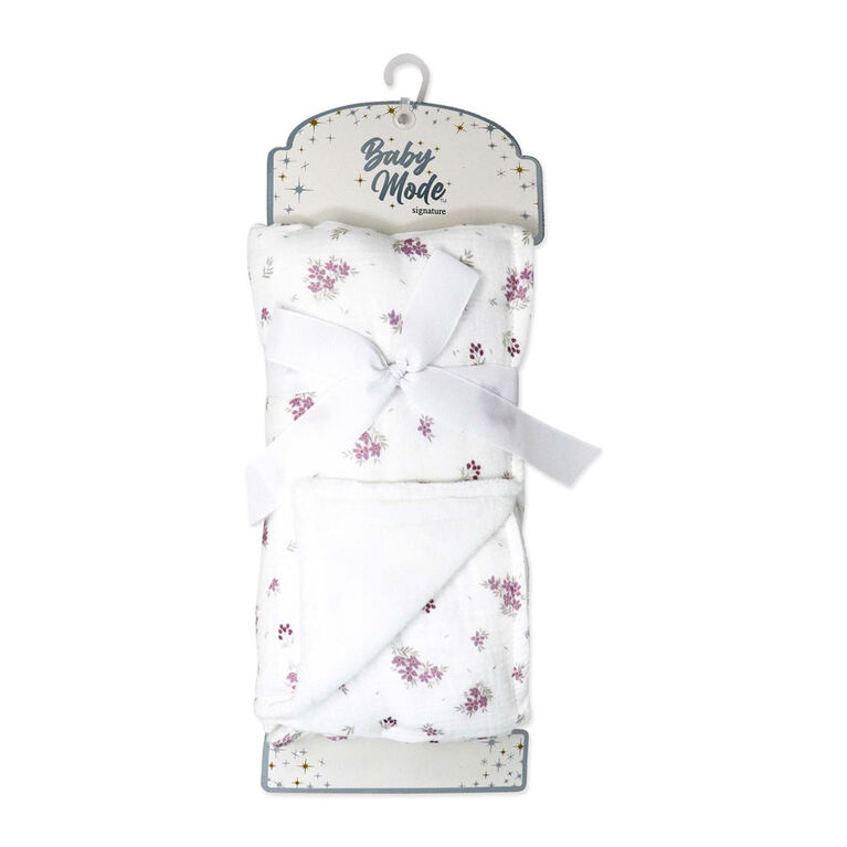 Baby Mode Signature Couverture en mousseline pelucheuse : motif floral mauve