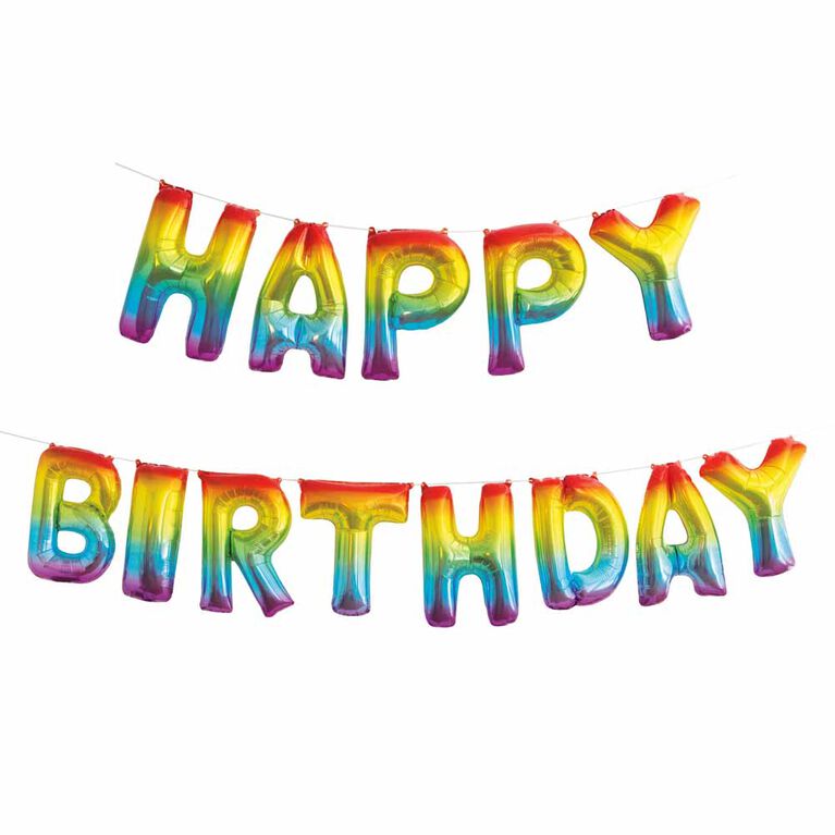 Ensemble De Bannières En Forme De Ballon Avec Lettre ``Happy Birthday`` De Feuille D`Arc-En-Ciel, 14 `` - Édition anglaise