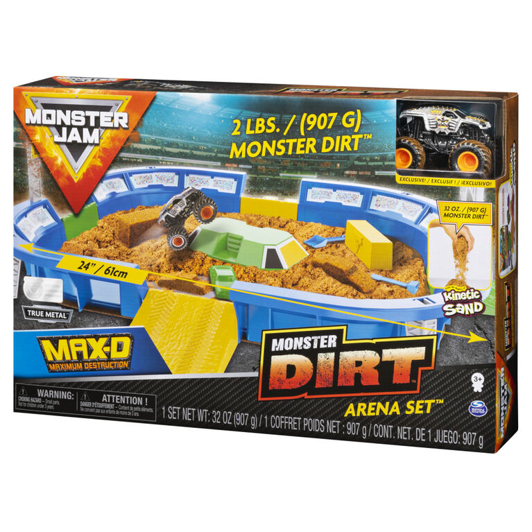 Monster Jam, Monster Dirt Arena 24-inch Playset with 2lbs of Monster Dirt and Exclusive 1:64 Scale Die-Cast Monster Jam Truck