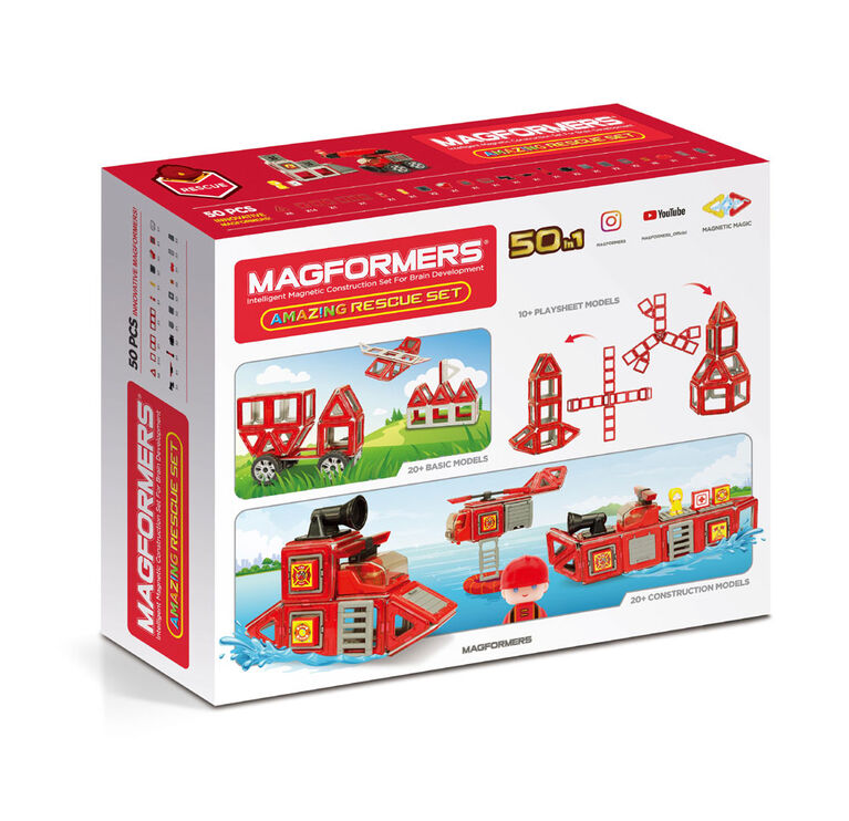 Coffret de construction Magformers Amaz!ng Rescue de 50 pièces - Édition anglaise