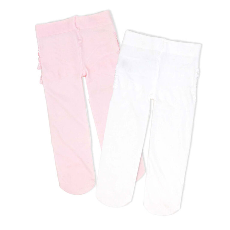 Baby Mode Signature 2 Pack Tights: Pink & White