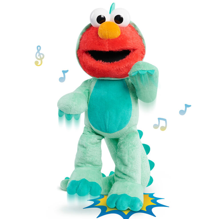 Elmo Dino Tape du Pied Sesame Street, Animal en Peluche de 33 cm (13 pouces) Chante et Danse