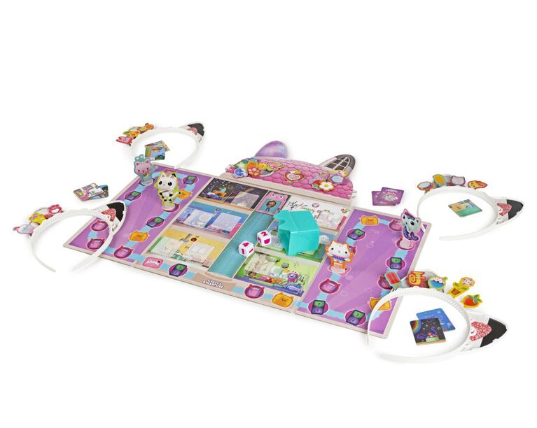 Gabby's Dollhouse, Meow-mazing Board Game Based on the DreamWorks Netflix Show with 4 Kitty Headbands