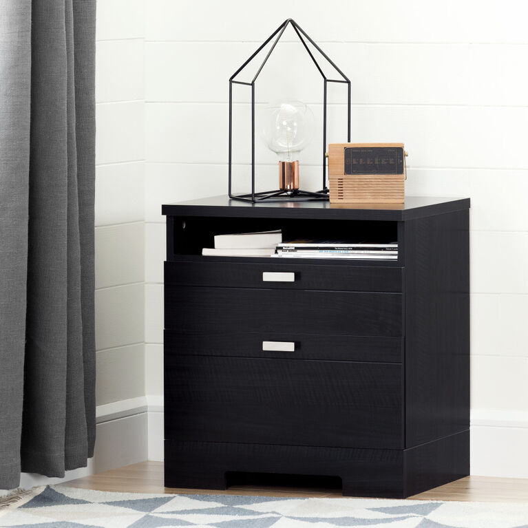 Reevo Nightstand w/Drawers Black Oak
