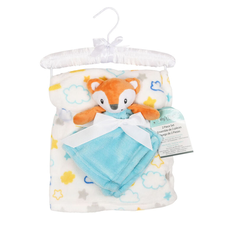 Baby's First By Nemcor 2 Piece Set- Fox with Cloud Design Blanket