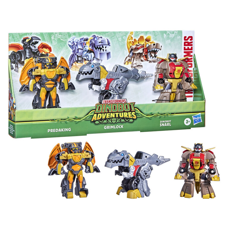 Transformers Dinobot Adventures Dinobot Squad Grimlock, Dinobot Snarl, and Predaking