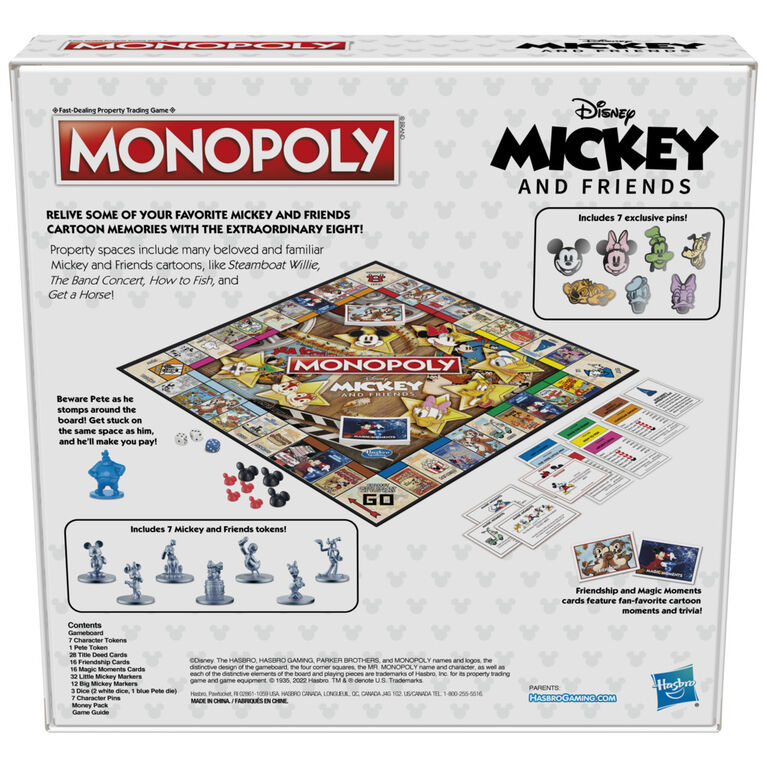 Monopoly: Disney Mickey and Friends Edition Board Game, Exclusive Disney Pins - English Edition - R Exclusive