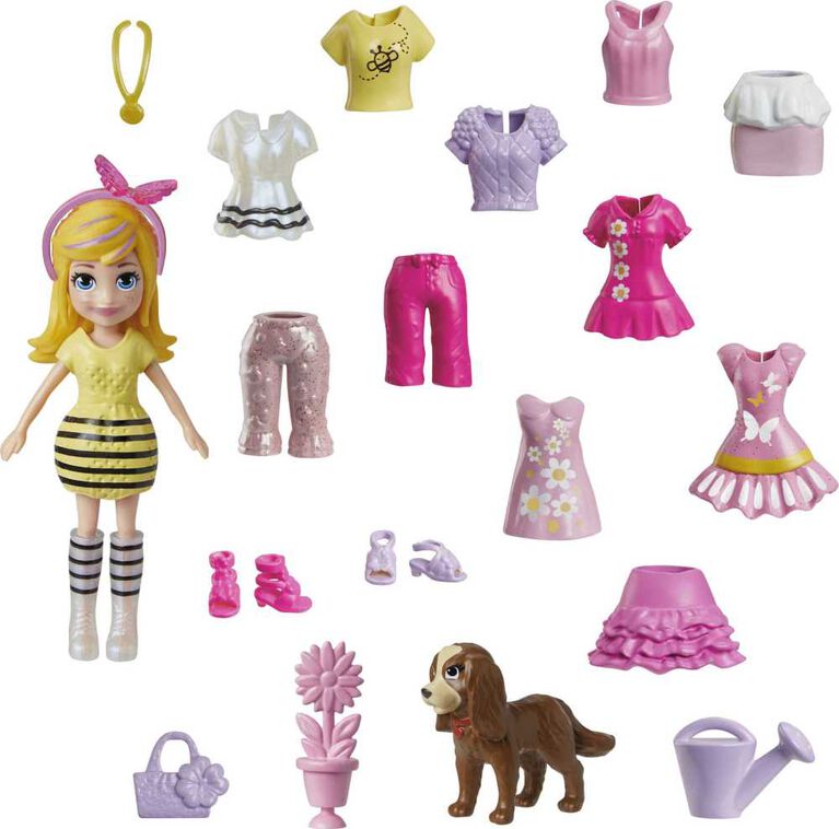 Polly Pocket Doll & 18 Accessories, Polly & Puppy Flower Pack