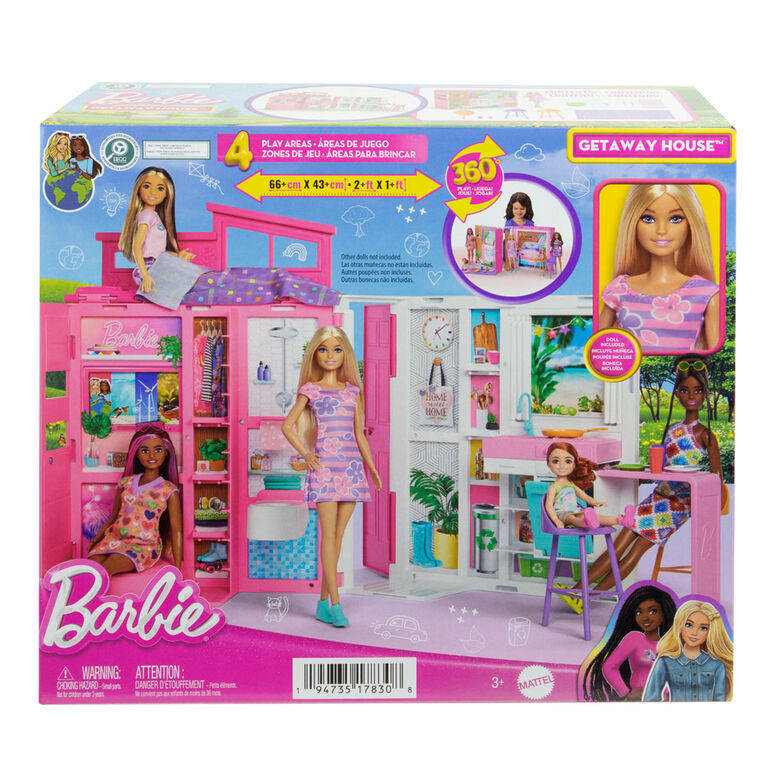 Barbie Maison portative et poupée, 4 pièces, 11 accessoires