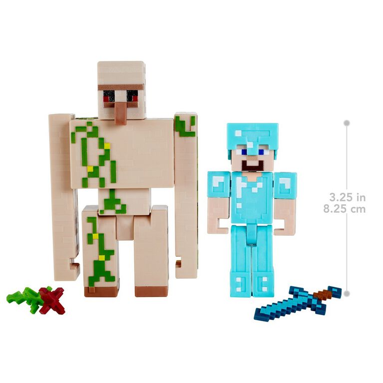 Minecraft Craft-a-block Steve and Iron Golem Figures