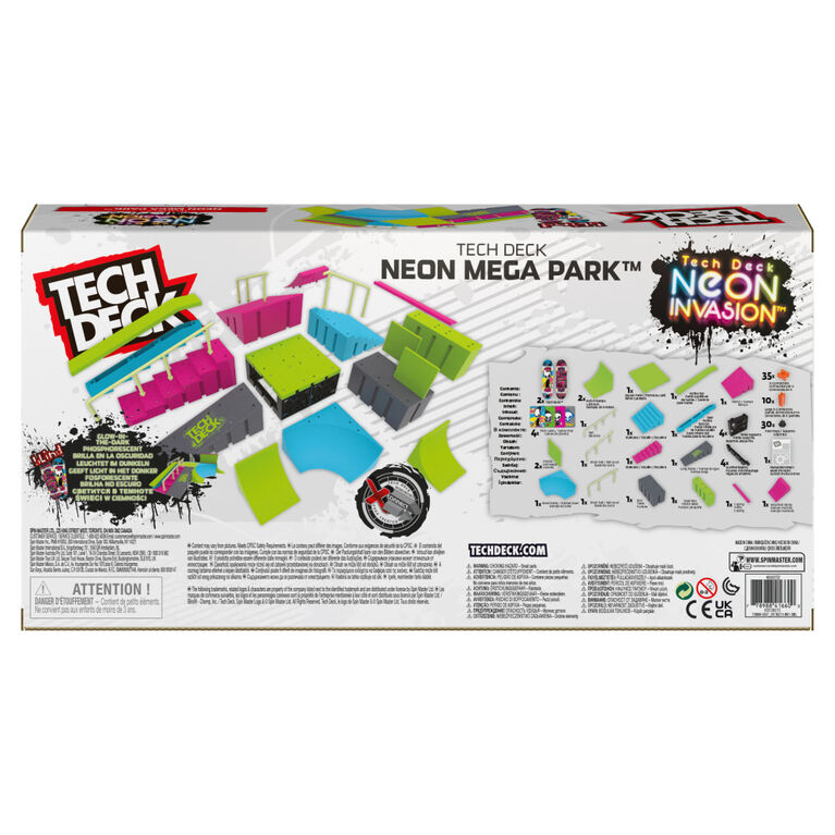 Tech Deck, Neon Mega Park X-Connect Creator, Glow-In-The-Dark Customizable Ramp Set with Two Fingerboards