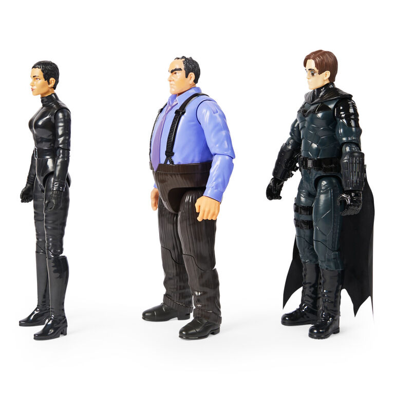 DC Comics, Coffret de 3 figurines articulées Batman avec Bruce Wayne, Selina Kyle et The Penguin de 30 cm