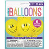 Happy Face Yellow 12" Latex Balloons 8 Pieces