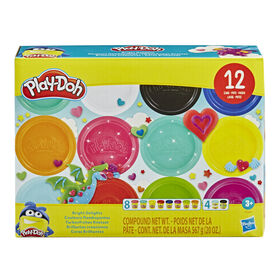 Play-Doh Couleurs flamboyantes, 12 pots de pâte à modeler atoxique