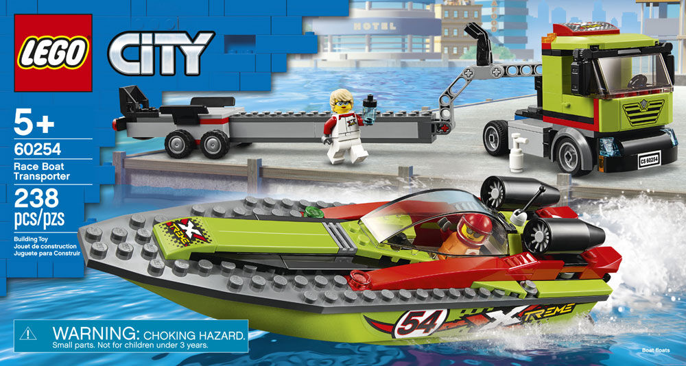 LEGO City Great Vehicles Race Boat Transporter 60254 238 pieces Toys R Us Canada