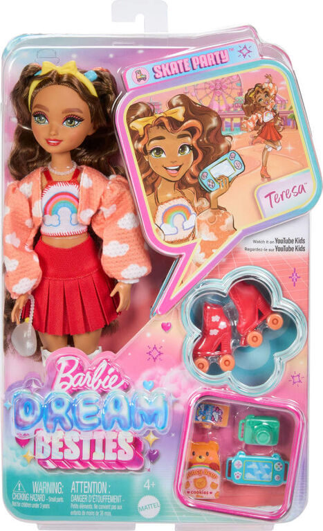 Dream Besties Barbie Teresa Roller Skating Fashion Doll with 9 Video Game Themed Accessories