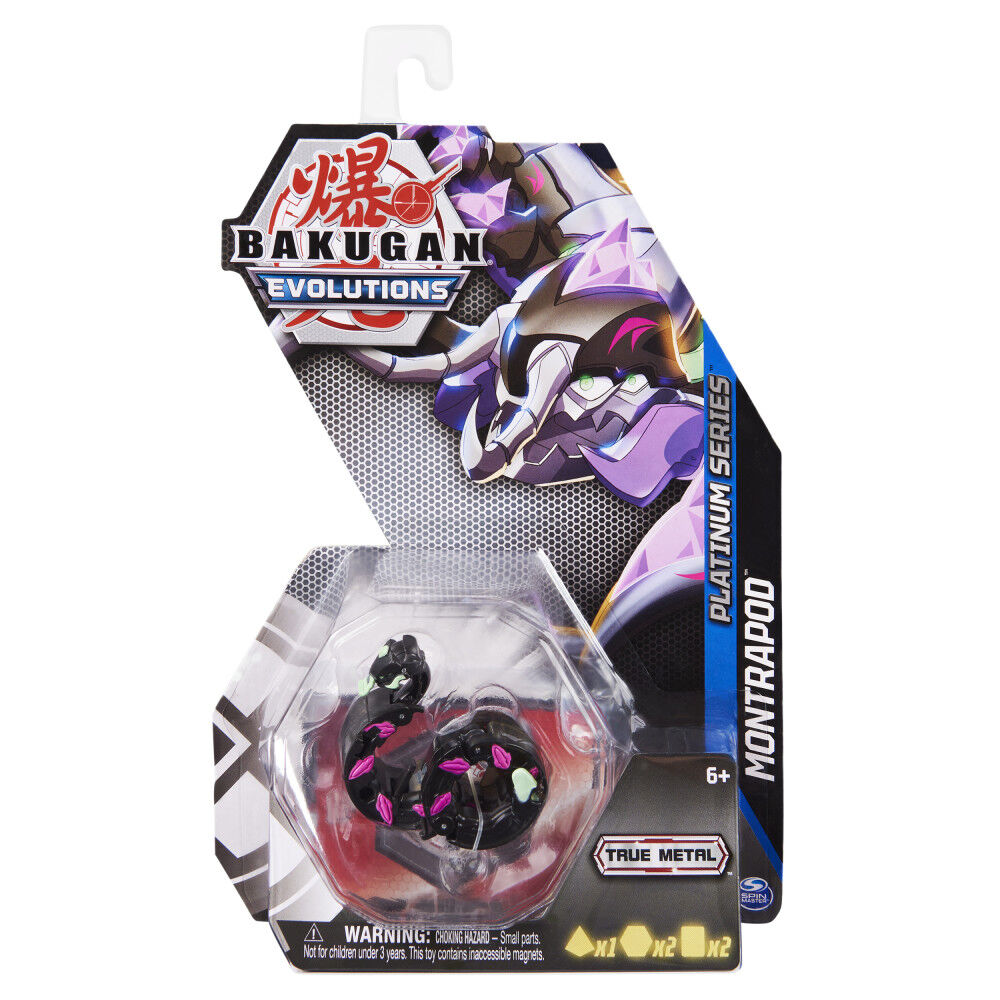 Bakugan Evolutions, Montrapod, Platinum Series True Metal Bakugan, 2 BakuCores and Character Card