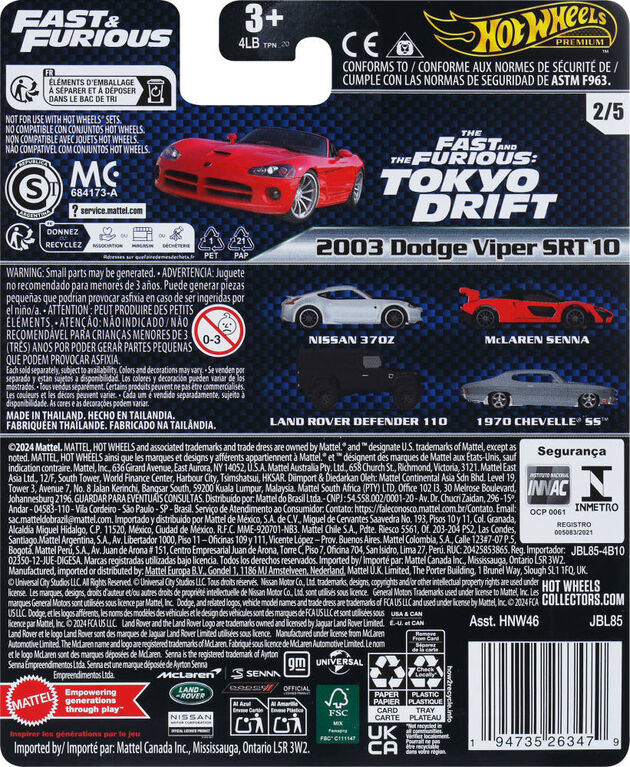 Hot Wheels Cars, Premium Fast & Furious 2003 Dodge Viper SRT10 Car for Adult Collectors