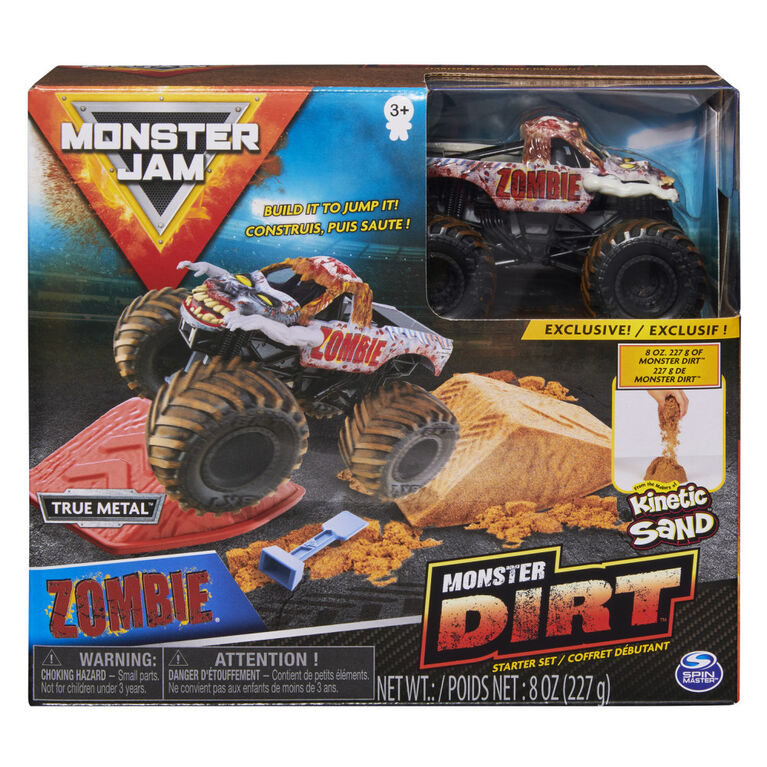 Monster Jam, Coffret débutant Monster Dirt Zombie, avec 226 g (8 oz) de Monster Dirt et un monster truck Monster Jam officiel en métal moulé à l'échelle 1:64