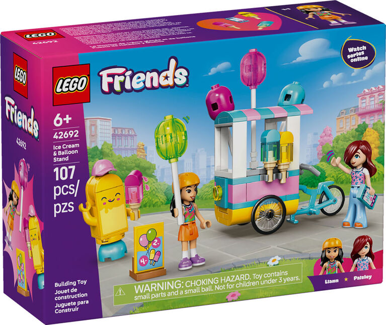 LEGO Friends Le Kiosque de Cr&egrave;me Glac&eacute;e et de Ballons - Jouet de Simulation - 2 Minipoup&eacute;es, des Ballons et un V&eacute;lo - 42692