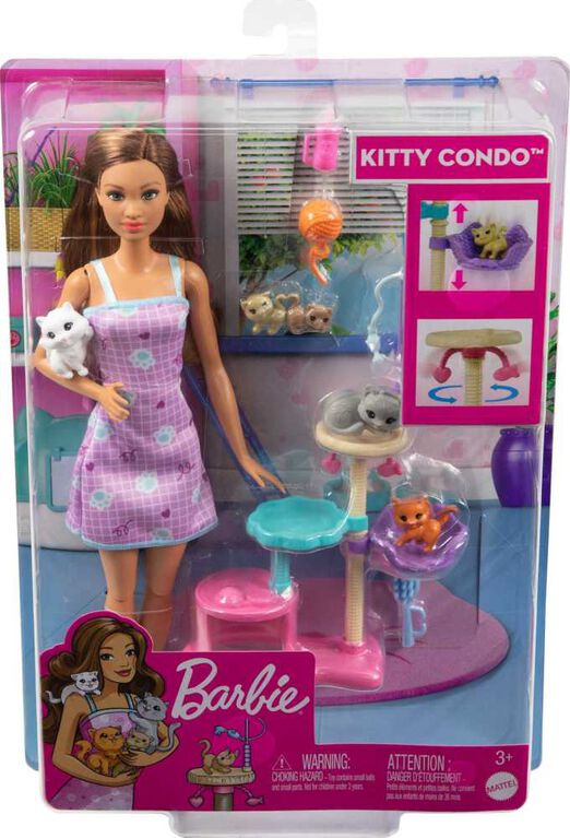 Barbie - Poupée et animaux de compagnie Kitty Condo et accessoires