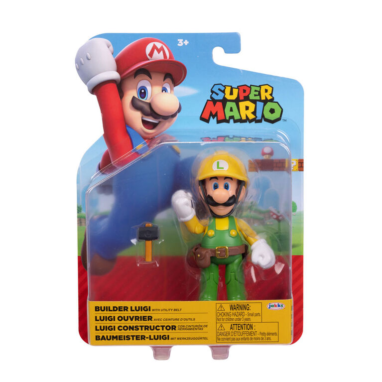 Figurine Super Mario 4 pouces - Luigi Bricoleur avec Marteau 