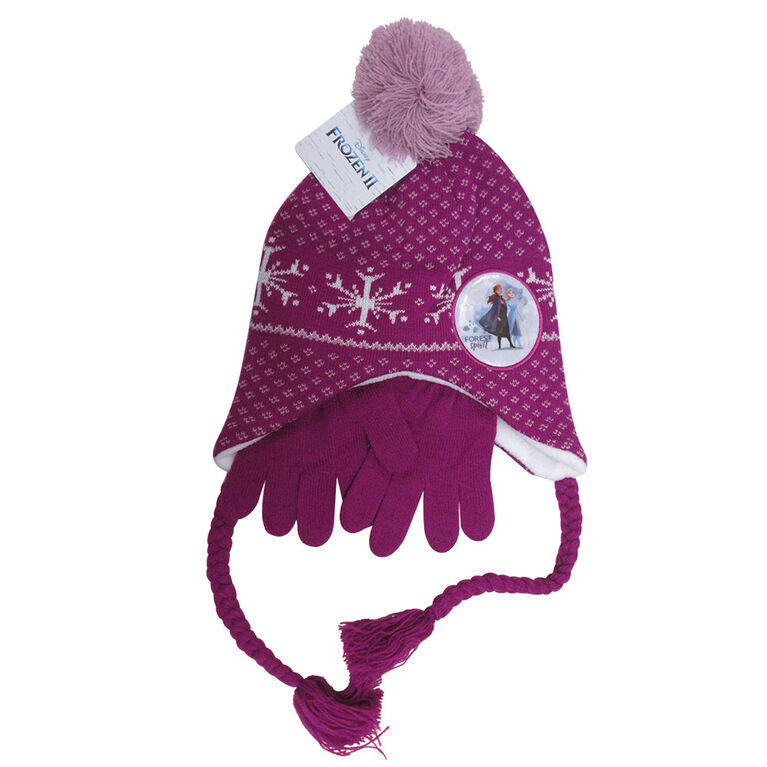 Disney - Frozen II - Chapeau Casque Doublé Molleton Et Avec Les Gants Pour Fille - Violet