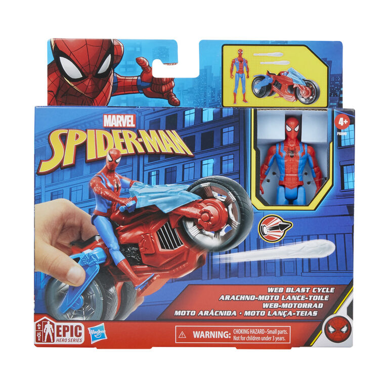 Marvel Spider-Man Arachno-moto lance-toile avec figurine de 10 cm et 2 toiles