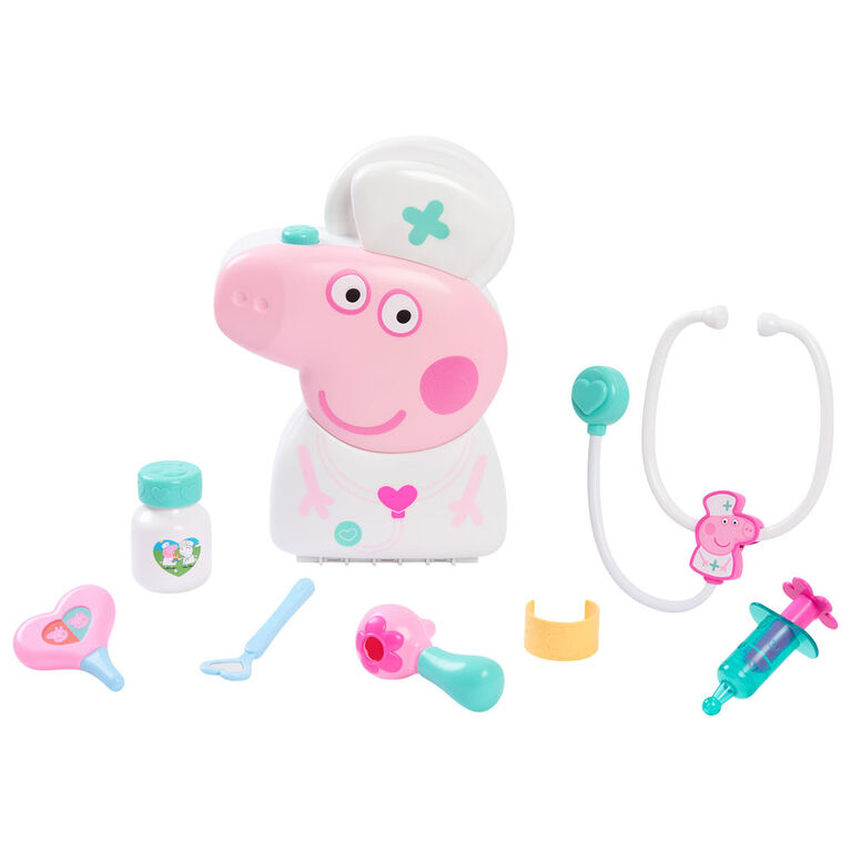 Ensemble de Sacoche de Consultation Peppa Pig avec Poignée de Transport, Trousse de Docteur à 8 Eléments pour Enfants avec Stéthoscope