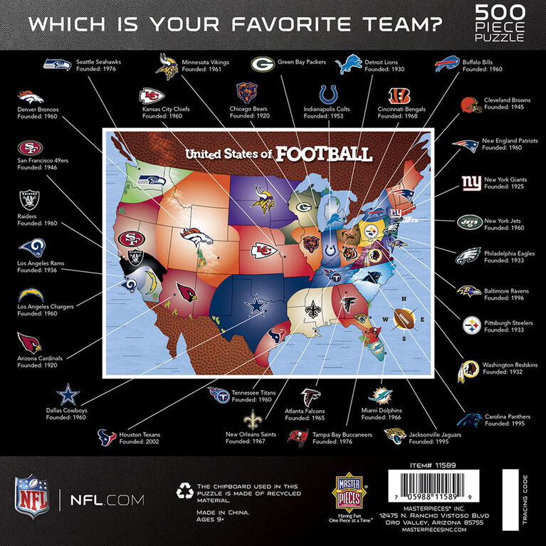 NFL Footall Map 500 Piece Jigsaw Puzzle - Édition anglaise