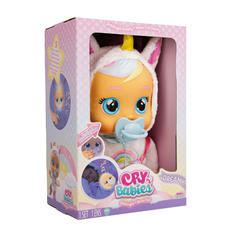 Poupée Cry Babies Bonne nuit Dreamy avec voyants DEL, pour filles et garçons de 18 mois et plus